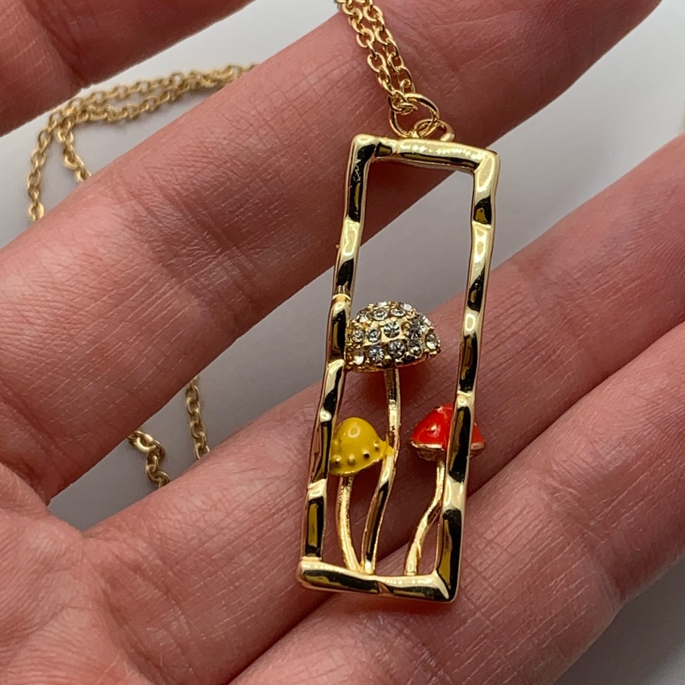 Brand New Gold Mushroom Necklace and Mushroom Hoop Earrings Gift for Girlfriend - Picture 5 of 10